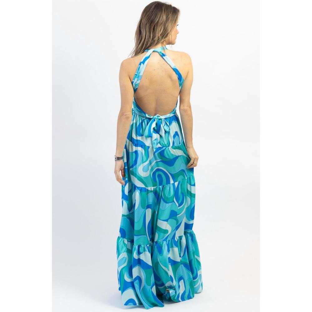 NEW AAKAA paradiso halter maxi dress in multiblue - Picture 5 of 6